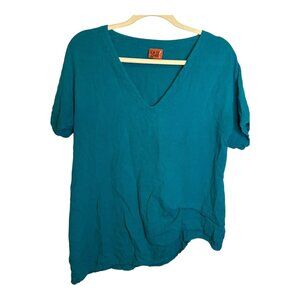 Oh My Gauze Blouse Women's Size Small/Medium Asymmetrical Cotton‎ Blue Green